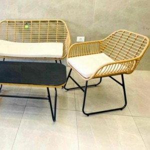 طقم كنب شاي بوص مع ارجل حديد 4 مقاعد 2 مفرد 1 مجوز مع طاولة مستطيل بيج طقم كنب شاي بوص مع ارجل حديد 4 مقاعد 2 مفرد 1 مجوز مع طاولة مستطيل بيج